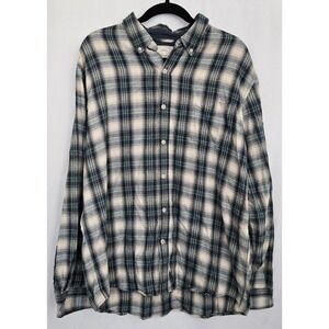 WEATHERPROOF‎ VINTAGE Men XL Flannel Shirt Navy Green Cream Plaid Button Down
